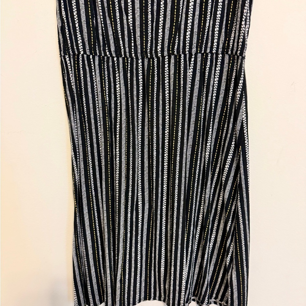 2/$15 Old Navy - Black White Yellow Striped Mini Dress Short Sleeve V Neck Small - Picture 4 of 7